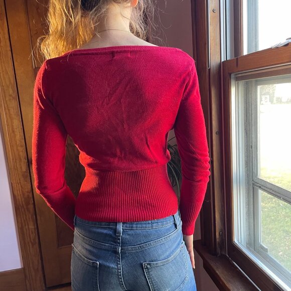 Wet Seal Y2K Red Off Shoulder Cardigan S 2000s Holiday Party Coquette Top Glam - Picture 3 of 7